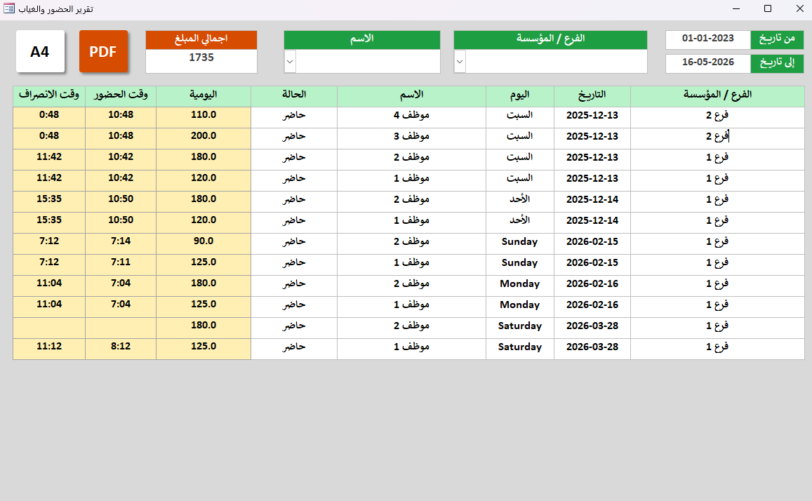تقارير الحضور والغياب